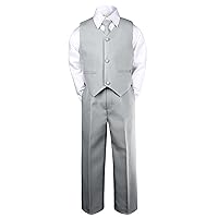 Leadertux 4pc Formal Baby Toddler Little Boys Silver Vest Necktie Sets Suits S-7