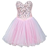 Women's Short Beaded Tulle Homecoming Dress Cocktail Party Gowns