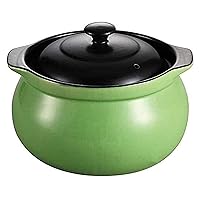 Clay Pot for Cooking Round Pattern Ceramic Pottery Casserole Deep Clay Pot with Lid Pot Healthy Green Pot Casserole (Green 3.17Quart)