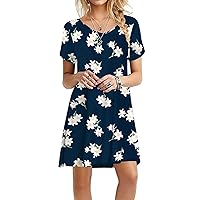 WEACZZY Women's Summer Casual Tshirt Dresses V Neck Short Sleeve Loose Dress with Pockets