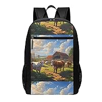 Cattle Farm Sanctuary Print Simple Sports Backpack, Unisex Lightweight Casual Backpack, 17 Inches