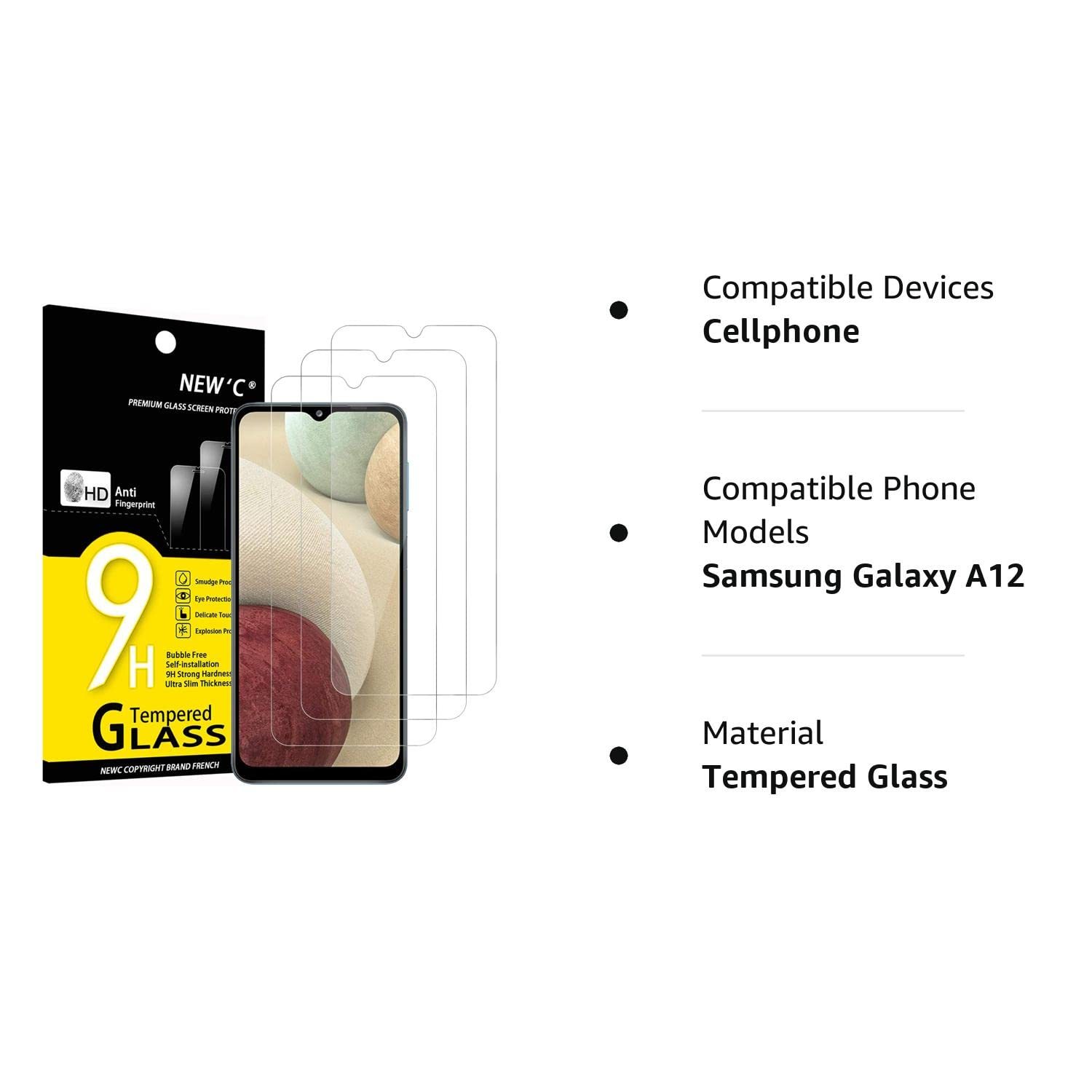 NEW'C [3 Pack] Designed for Samsung Galaxy A12, Galaxy A02s Screen Protector Tempered Glass, Case Friendly Ultra Resistant