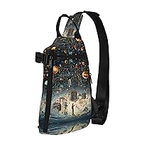 Snowman Christmas Tree Print Lightweight Adjustable Crossbody Backpack Daypack For Men,Women Sling Bag