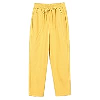 Andongnywell Women's Drawstring Linen Ankle Pants Capris Hollow Pocket Tapered Pants Thin Pants