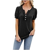 Womens Tshirts Casual Solid Color Short Sleeve Basic Ribbed Clothes Crew Neck Women Tee