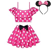Lito Angels Girls Mini Mouse 2 Pieces Tankini Swimwear Swimsuit Swim Skirt Bathing Suits with Ears Headband Size 2T to 8