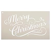 Merry Christmas Stencil by StudioR12 | Elegant Vintage Word Art - Reusable Mylar Template | Painting, Chalk, Mixed Media | Use for Journaling, DIY Home Decor - Choose Size (12