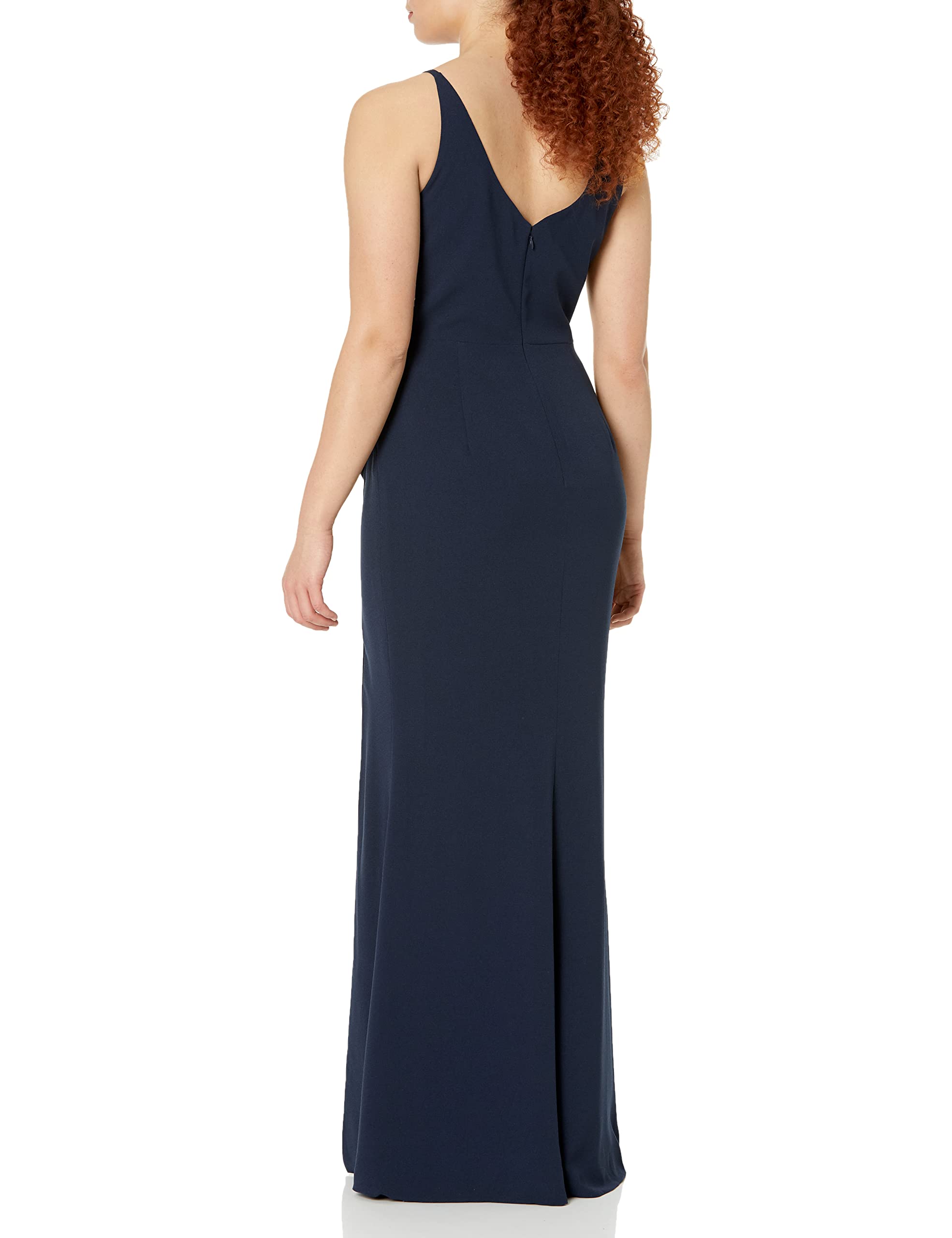 Dress the Population Women's Jordan Plunging Drape Front Sleeveless Long Gown with Slit