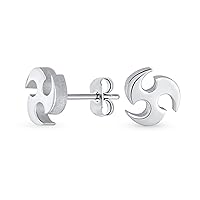 Unisex Small Tribal Warrior Blade Ninja Star Stud Earrings Piercing Tragus Helix Ear Lobe Cartilage For Men Teen Women Silver Tone Black Stainless Steel