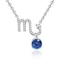 Scorpio Libra Necklace Zodiac Sign Horoscope Gifts Constellation Sapphire Ruby Birthstone Pendant Necklaces Jewelry 925 Sterling Silver for Women Girls White Gold Plated