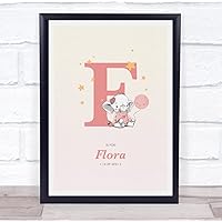 The Card Zoo Pink Baby Girl Elephant Initial F Baby Birth Details Nursery Christening Print