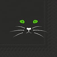Ideal Home Range 3-Ply Paper Beverage/Cocktail Napkins, 20-Count, 5 x 5-Inches Folded, Black Cat Face