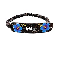 Hawaiian Jewelry Dark Blue Hibiscus Flower Maui Elastic Coconut Bead Bracelet