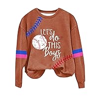 Baseball Shirt Women Baseball Pattern Print Pullover Sweatshirt Long Sleeve Spring Crewneck Blouse Sweatshirts