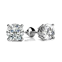 1.09 Ct Size Round Cut Cubic Zirconia Stud Earrings in 14 Kt White Gold Screw Back
