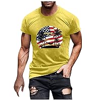 4th of July Shirts for Men Crewneck Short Sleeve T-Shirt Patriotic USA American Flag Tshirt Loose Fit Casual Tee Tops