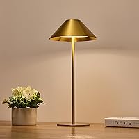 Gold Lamp Table, Cordless Table Lamps Rechargeable, 3 Color Stepless Dimming Touch Lamp, Small Battery Operated Lamp for Home/Living Room