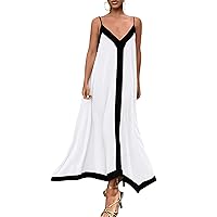 PRETTYGARDEN Women's Elegant Summer Dress V Neck Spaghetti Strap Flowy Maxi Cocktail Party Dresses