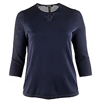Lauren Ralph Lauren Women's Plus Size Mesh Sleeve Crewneck Sweater-B-2X Blue