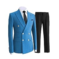 Men's Suits Regular Fit 2 Pieces Double Breasted Prom Tuxedos Business Jacket Blazer+Pants Wedding Grooms