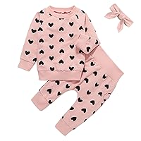 3 6 Girl Outfit Heart Hoody Valentine Tops+Pants Infant Baby Pullover Girls Print Set Girls Outfits&Set Girls Outfits Size 6 (Pink, 12-18 Months)