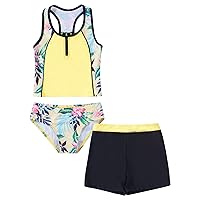 Kids Girls 3 Pieces Tankini Swimsuits Summer Swimming Top with Briefs/Trunks Bottoms Set