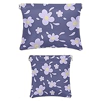 Purple Romantic Flowers Cosmetic Travel Bag Squeeze Top Reusable Small Makeup Pouch Lipstick Bag for Girls Women, 2Pcs Leather Portable Waterproof Coin Organizer for Jewelry Purse