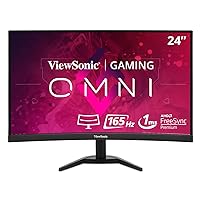 ViewSonic VX2468-PC-MHD 24 Inch Full HD 1080p 165Hz 1ms Curved Gaming Monitor with AMD FreeSync Premium Eye Care Frameless HDMI and Display Port (Renewed)