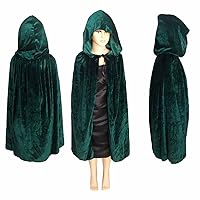 Hooded Cloak Long Velvet Cape for Christmas Halloween Cosplay Costumes Long Robe Green