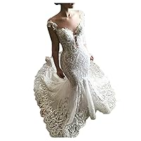 Sequins Off Shoulder Lace up Corset Mermaid Wedding Dresses for Bride Long Detachable Train Bridal Ball Gowns