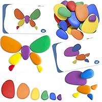 Set of 36 Sorting and Stacking Stones with 20 Activity Cards - In Home Learning Toy for Early Math