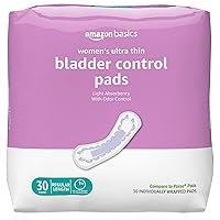 Amazon Basics Ultra Thin Incontinence, Bladder Control & Postpartum Pads for Women, Regular Length, Light Absorbency, 30 count, 1 Pack (Previously Solimo)