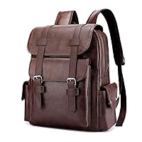14 inch Laptop Backpack Travel Business PU Leather Casual Vintage Daypack Computer Backpack for Women Men (Dark brown)