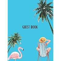 Guest Book: Visitors Book For Beach House -Vacation Home And Rental Property -Man Flamingo And Coconut Tree on the beach HardCover Large