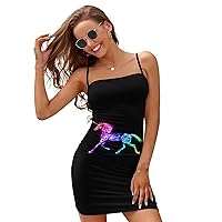 Rainbow Fire Unicorn Slim Slip Dress for Women Sexy Mini Dress Backless Sundress Summer Dresses
