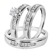 Thegoldencrafter 2.00 Ct Round Cut Simulated Diamond Engagement Wedding Ring Set Trio His & Her Bridal 925 Sterling Silver 14K White Gold Plated