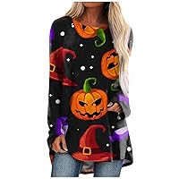 FYUAHI Women's Casual Fashion Halloween Print Long Sleeve Autumn Shirts for Women 2023 Medium Length Top Blouse