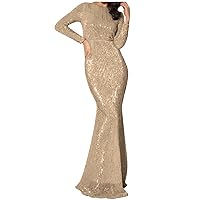 Women's Bodycon Mermaid Dress Long Sleeve Sequin Maxi Prom Gowns Glitter Sparkle Evening Party Wedding Dresses