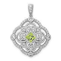 14k White Gold Diamond and Peridot Fancy Pendant Necklace Jewelry for Women