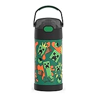 THERMOS FUNTAINER Water Bottle with Straw - 12 Ounce, Minecraft - Kids Stainless Steel Vacuum Insulated Water Bottle with Lid