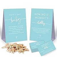 2 Rustic Baby Shower Games-Don't Say Baby And How Big Is Mommy's Belly Games,Fun Baby Shower Games for Adults,Baby Shower Decorations,2 Sign & 50 Mini Clothespins & 50 Cards Set-Z10