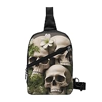 Skull With Flower Sling Bag For Women And Men Fashion Folding Chest Bag Adjustable Crossbody Travel Shoulder Bag