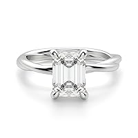 Siyaa Gems 1.80 CT Emerald Diamond Moissanite Engagement Ring Wedding Ring Band Solitaire Halo Hidden Prong Silver Jewelry Anniversary Promise Ring Gift
