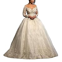 Melisa Women's Long Sleeves Beach Bridal Ball Gowns Plus Size Train Lace up Sequins Wedding Dresses for Bride 2023