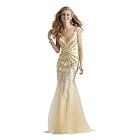 Cap Sleeve Mermaid Couture Evening and Pageant Dress 4312 Light Gold