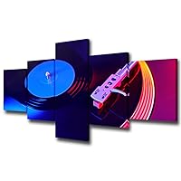 Turntable Vinyl Record Player Wall Art Painting The Picture Print On Canvas Bright Disco Lights on DJ Music Party Pictures For Home Decor Decoration Gift 5 Piece/Set - 50