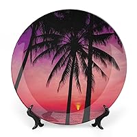 Decorative Ceramic Plate Round Porcelain Plate,7 inch,Tropical Pattern,for Fine Dining Upscale Events, Dinner Parties, Weddings, Catering,Magenta Purple