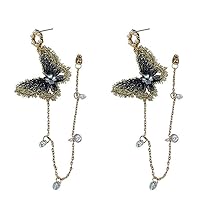 Carry Stone Premium Quality Women Long Tassel Earrings Women Fashion Butterfly Rhinestone Tassel Long Dangle Stud Earrings Jewellery Gift - Golden