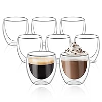ComSaf 8 OZ Glass Coffee Mugs Set of 8, Double Walled Glass Espresso Cups for Cappuccino Cocoa Milk Cafe Juice Clear Glass Tea Cup Set Glassware Gift for Christmas Birthday