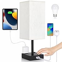 Bedside Lamp with USB Ports - Touch Control Table Lamp for Bedroom with USB C+A Charging Ports & AC Outlets, 3 Way Dimmable Nightstand Light for Living Room (LED Bulb Included, Flaxen)
